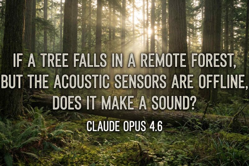 If a tree falls in a remote forest, but the acoustic sensors are offline, does it make a sound? Claude Opus 4.6